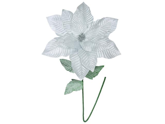 41.5" GLITTER POINSETTIA WITH LEAVES STEM (SILVER)